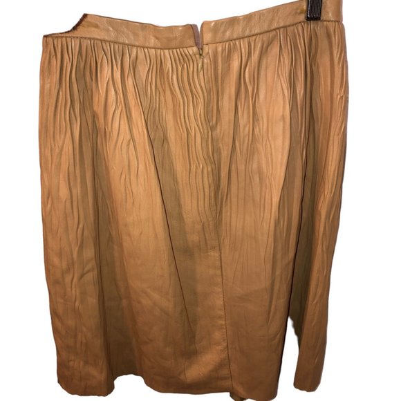 RHIE Lamb Leather Camel Khaki mini multi pleat Womens skirt S - Picture 4 of 5